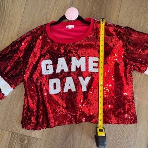 NWT LeLis GAMEDAY red retro sequins top